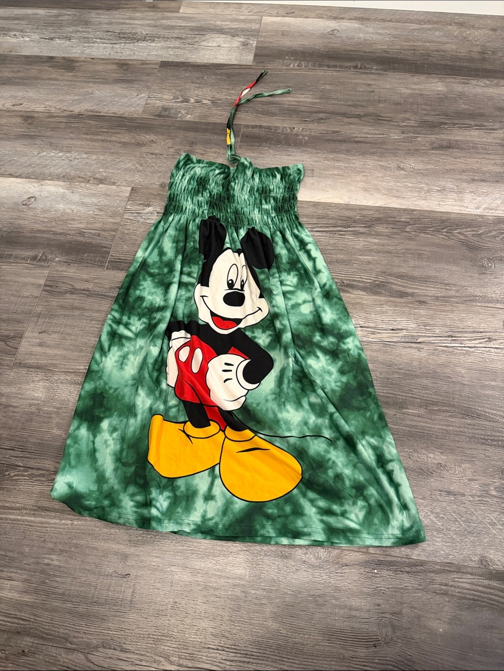 Green Tie-Dye Kids Dress with Cartoon Character